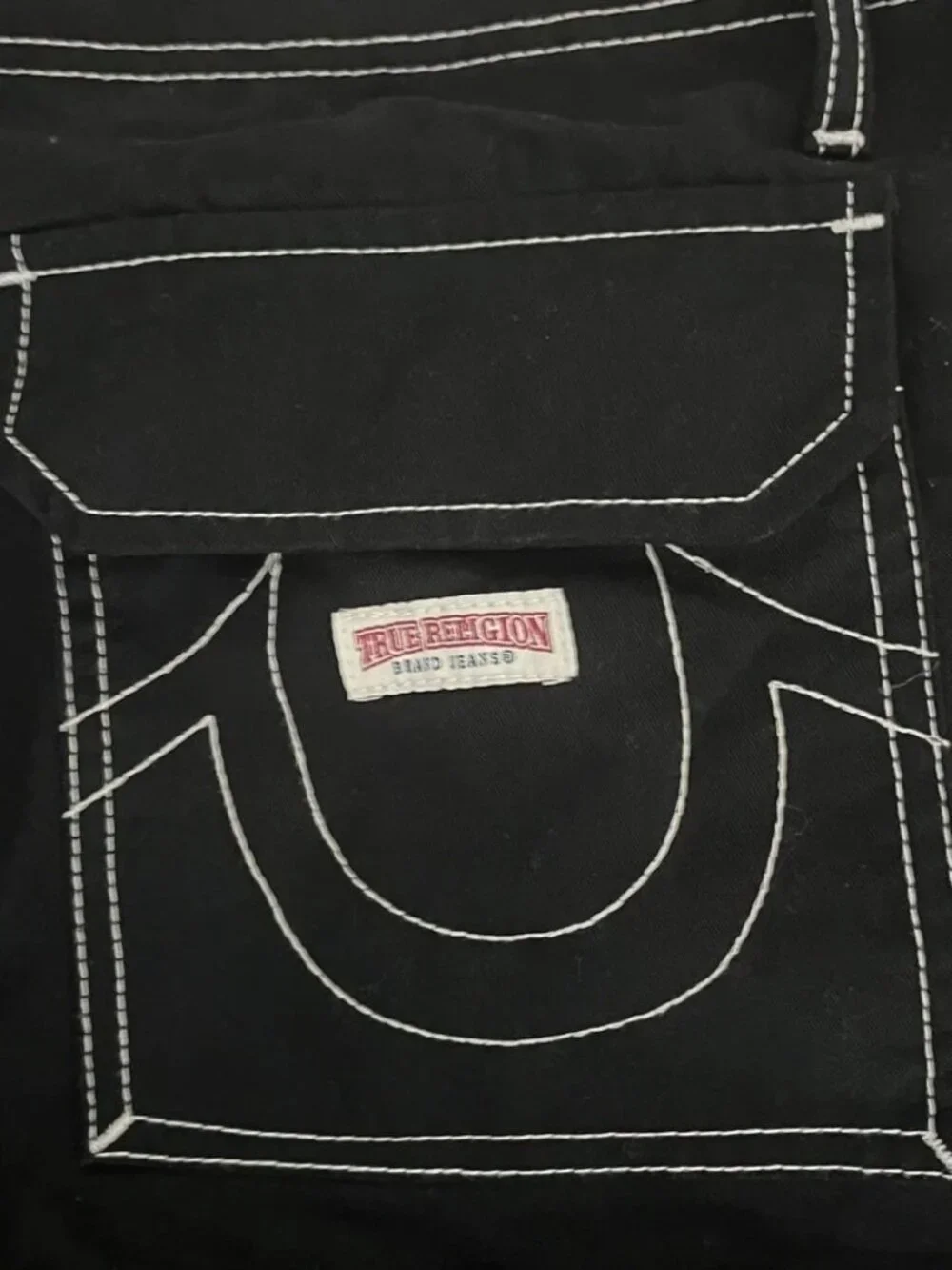 True Religion Men's Cargo Utility Pants Black With White Stitch Size 34 Street